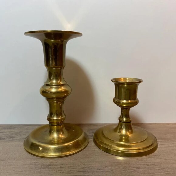 Brass Candlestick Holders 1990s Home Decor for Taper Candles - Picture 1 of 5